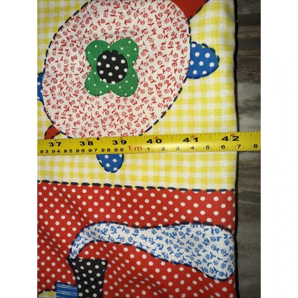 Vintage 70's Baby Child Quilt Blanket Primary Colors Train Kitten Ducks Turtle